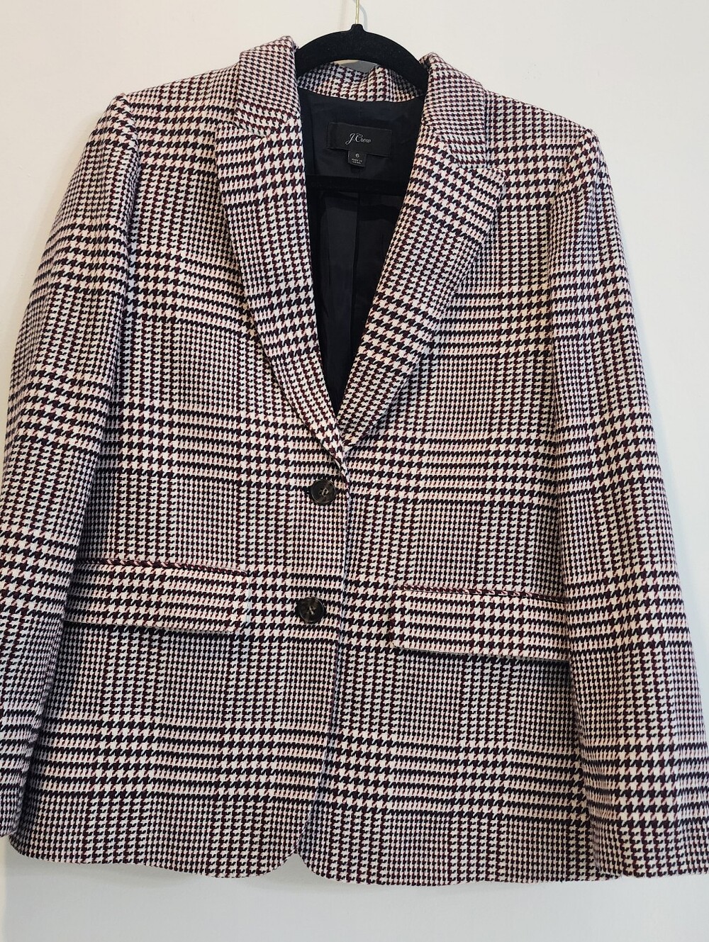 J Crew size 6 wool blend blazer jacket 2 buttons houndstooth career academia
